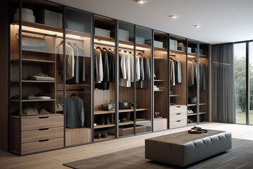 Modern wardrobe in the room.