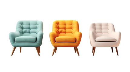 Set of retro vintage armchairs on transparent background. Generative ai design png concept.