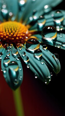 Fototapeta na wymiar Drops of Dew on Blue Daisy Petals