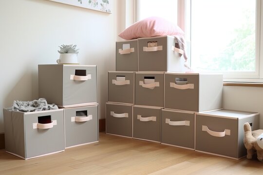 Organized Storage - Beige Fabric Boxes by Window in Spacious Room