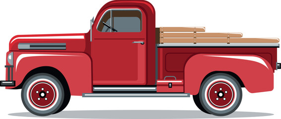 Red pickup trucks - obrazy, fototapety, plakaty
