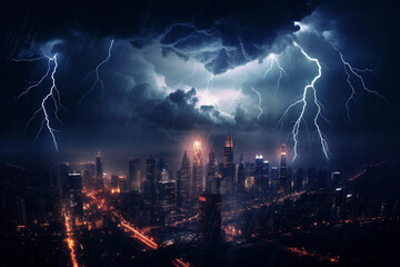 Thunder and lightning over the night city