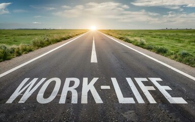 Work and life balance written on old road