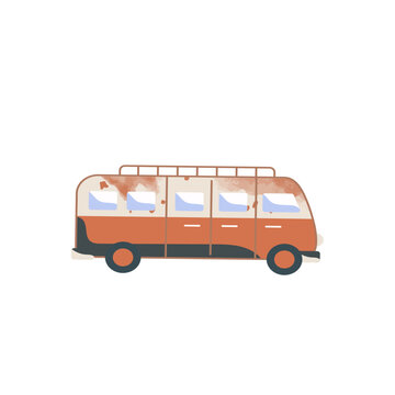 Picnic cute character. Brown picnic bus sticker