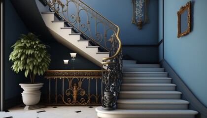 Bright and spacious mediterrean interior stairway with plants