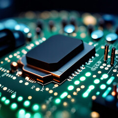 Computer chips on a circuit board stock photo