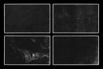 Set of Old Black Empty Aged Vintage Retro Damaged Paper Cardboard Photo Card. Blank Frame. Rough Grunge Shabby Scratched Texture. Distressed Overlay Surface for Collage - 641708644