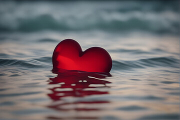 Fototapeta premium Valentine's Serenity: Heart on the Calm Waters of Love. Generative ai