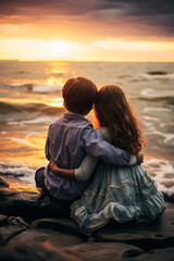 Fototapeta premium Generative AI background illustration of romantic children couple