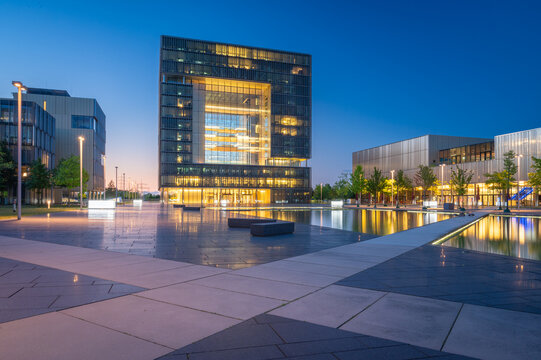 Essen, Germany - July 03, 2022: Early evening at the Offices of the Headquarters of ThyssenKrupp AG in Essen