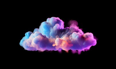 3d render, magical cloud illuminated with colorful neon light. Clip art isolated on black background. Fantasy sky design element, Generative AI