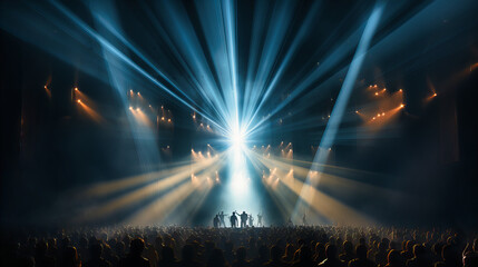 A powerful beam of light dissecting the stage, hinting at drama yet to unfold - obrazy, fototapety, plakaty