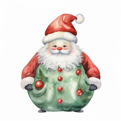 Clown Santa Claus Illustration  On White Background, Festive Christmas Decor, Holiday Art