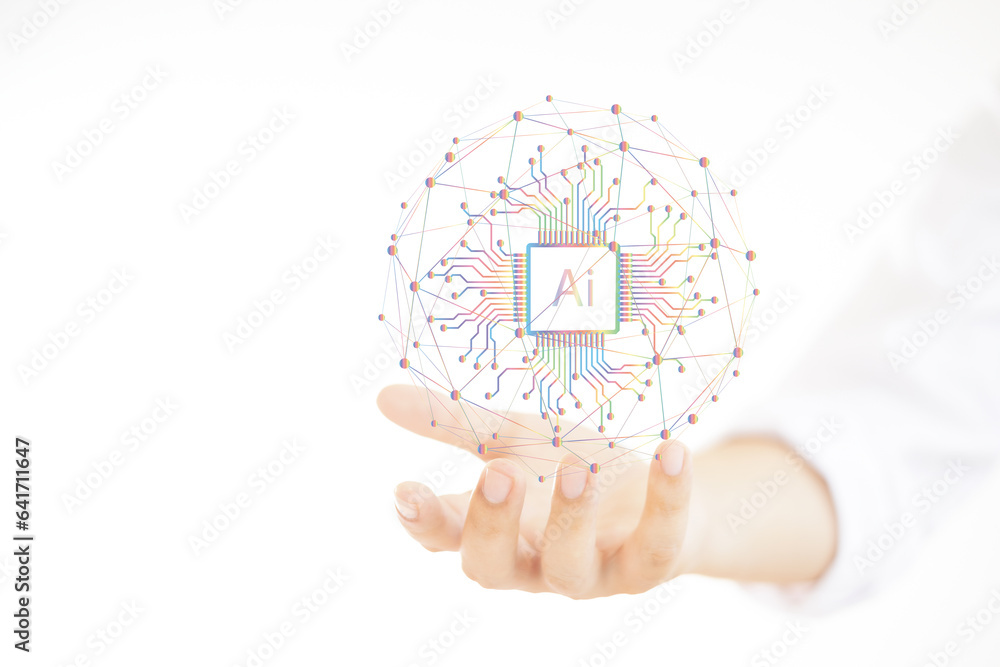 Aufkleber intelligent artificial intelligence ai concept the use of ai in business businessman hand holding sm
