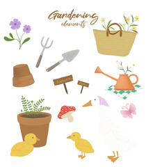 Gardening elements illustration set , 정원가꾸기 일러스트 세트