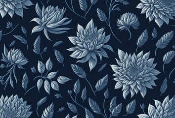 seamless pattern with flowers with dark blue background.