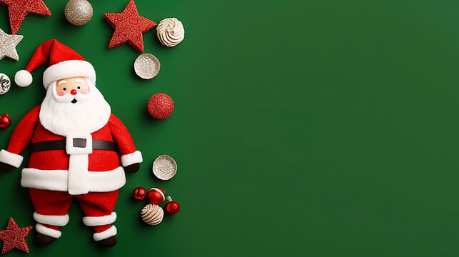 Cute Santa Christmas image made of kraft material with copy space.