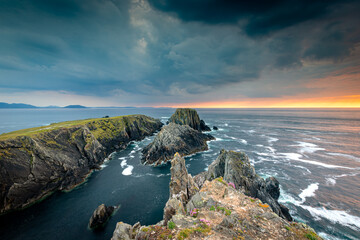Dramatic Sunset at Malin Head, County Donegal, Ireland 