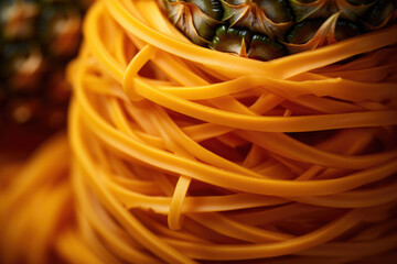 Vibrant Rubber Bands Create an Intriguing Pattern on a Juicy Pineapple