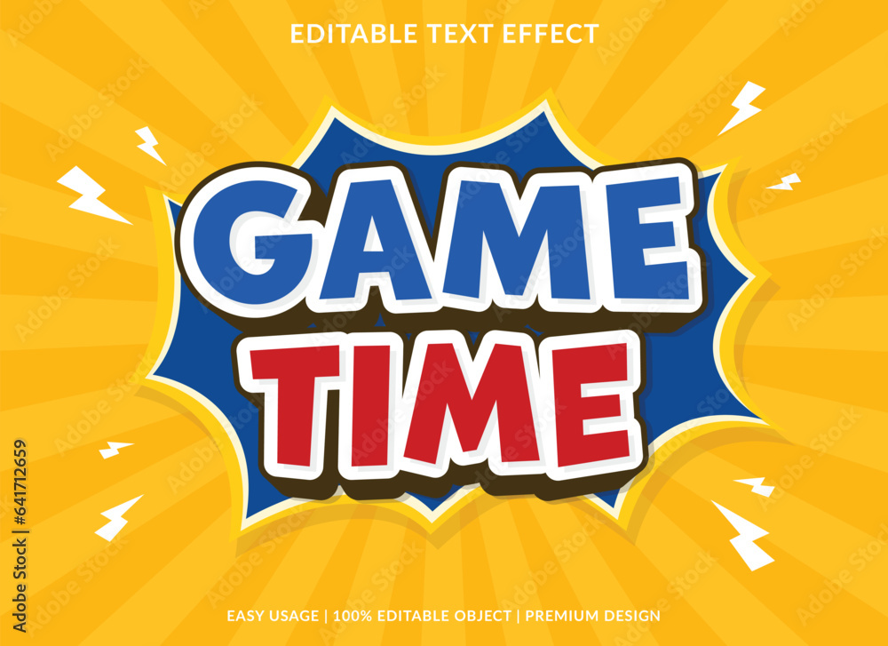 Aufkleber game time text effect template design with 3d style use for business brand and logo