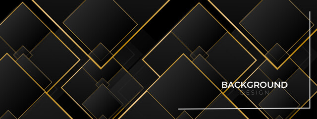 Abstract black background with gold lines. Geometry style template design.