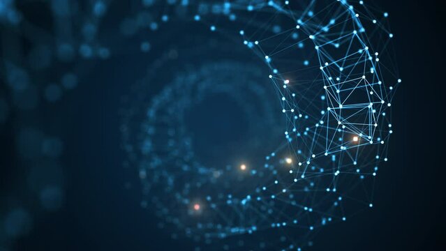 Beautiful Endless Helix Computer Network Moving Through. Blue Spiral Growing Net and Flashing Lights Seamless 3d Animation Abstract Technology Background. Grid Structure Lines Dots 4k UHD 3840x2160.