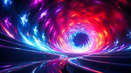 Fotobehang A whirlwind of neon spirals converging towards a radiant vortex center © Nilima