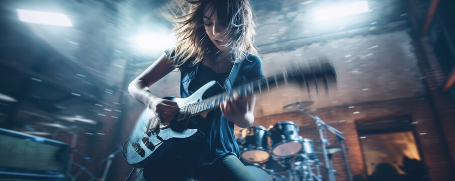 rock guitar. enthusiastic playing. Hand edited generative AI. 