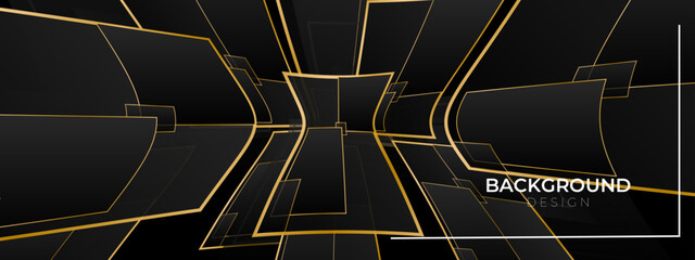 Abstract black background with gold lines. Geometry style template design.