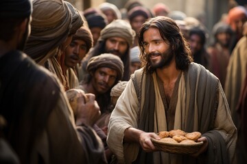 Jesus Christ fed bread to the poor , bible religion, gospels, ancient scriptures history, Jesus...