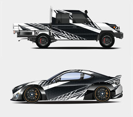 Car wrap design vector. Graphic abstract stripe racing background kit designs for wrap vehicle