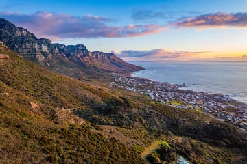 Deurstickers View of Camps bay from Kloof Corner hike at sunset in Cape Town, Western Cape, South Africa © pierrick
