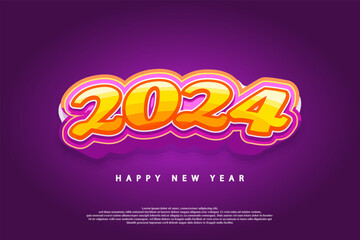 Fototapeta na wymiar 2024 new year with beautiful colorful curved number illustration.