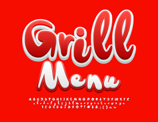 Vector advertising poster Grill Menu for Cafe, Restaurant, Bistro. Creative handwritten Font. Bright Alphabet Letters and Numbers