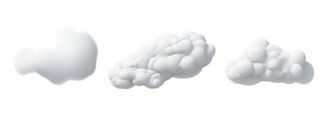 3d render. Collection of random shapes of abstract clouds. Cumulus different views clip art isolated on white background, Generative AI