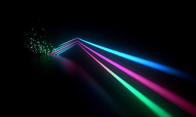3d animation of a neon arrow isolated on a black background. Luminous lines and pulses glide along a geometric path, Generative AI