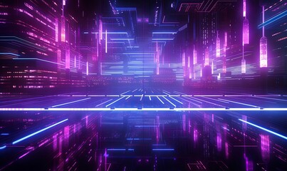 3d render, abstract urban background with glowing neon light, virtual reality cyber space, digital wallpaper, Generative AI