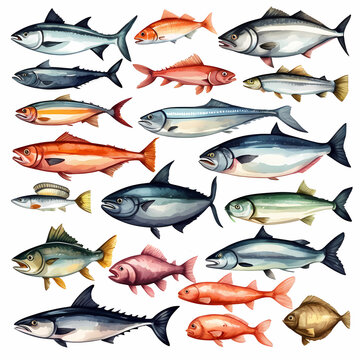 Set of freshwater fish