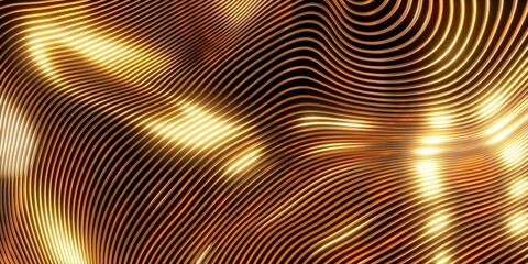 Fototapeta premium Abstract striped glossy gold background. Wave Pattern