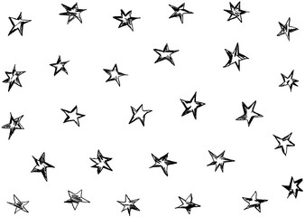 on a white background, stars drawn with a black outline