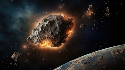 Gigantic asteroid heading towards earth, apocalypse and end times concept. Generative AI