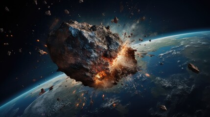 Gigantic asteroid heading towards earth, apocalypse and end times concept. Generative AI