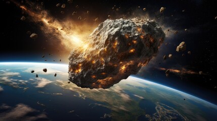 Gigantic asteroid heading towards earth, apocalypse and end times concept. Generative AI