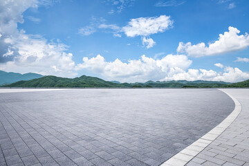 Empty square floor and mountains nature scenery