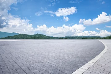 Foto auf Acrylglas Guilin Empty square floor and mountains nature scenery