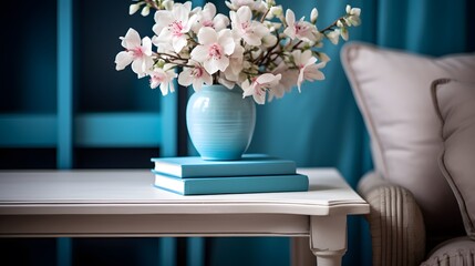 Pink Blooms in Focus: Soft-Focus White Nightstand with Floral Beauty