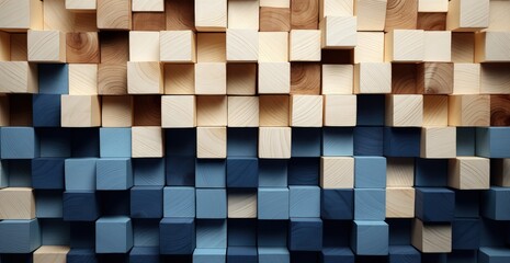 Acoustic studio wall from wooden blocks. Generative AI - obrazy, fototapety, plakaty