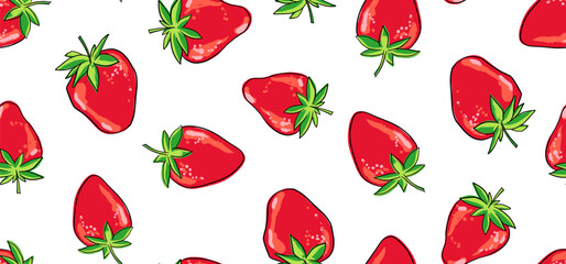 Seamless pattern with strawberries on a white background. Vector illustration.