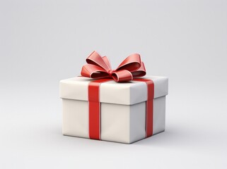Gift box illustration with red bow, white background. Generative AI