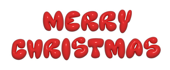 3d rendering of balloon letters with red merry christmas text on transparent background.